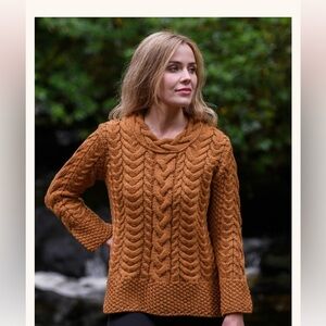 ARAN Sweater Women's Side Slit Tunic Aran Sweater